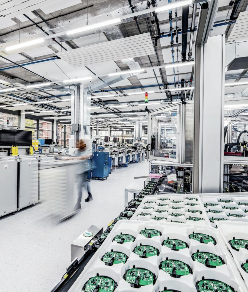 Electronics manufacturing facility producing electronic components for global import, export, and industrial supply chain logistics.